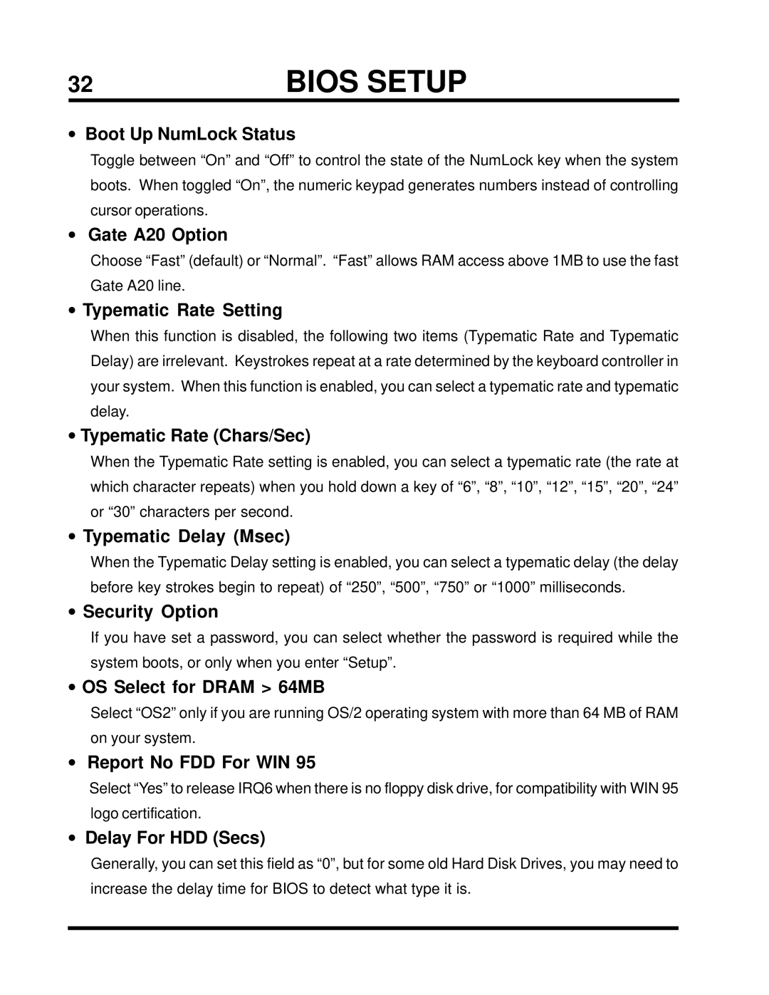 Transcend Information TS-USP3/N Boot Up NumLock Status, Gate A20 Option, Typematic Rate Setting, Typematic Rate Chars/Sec 