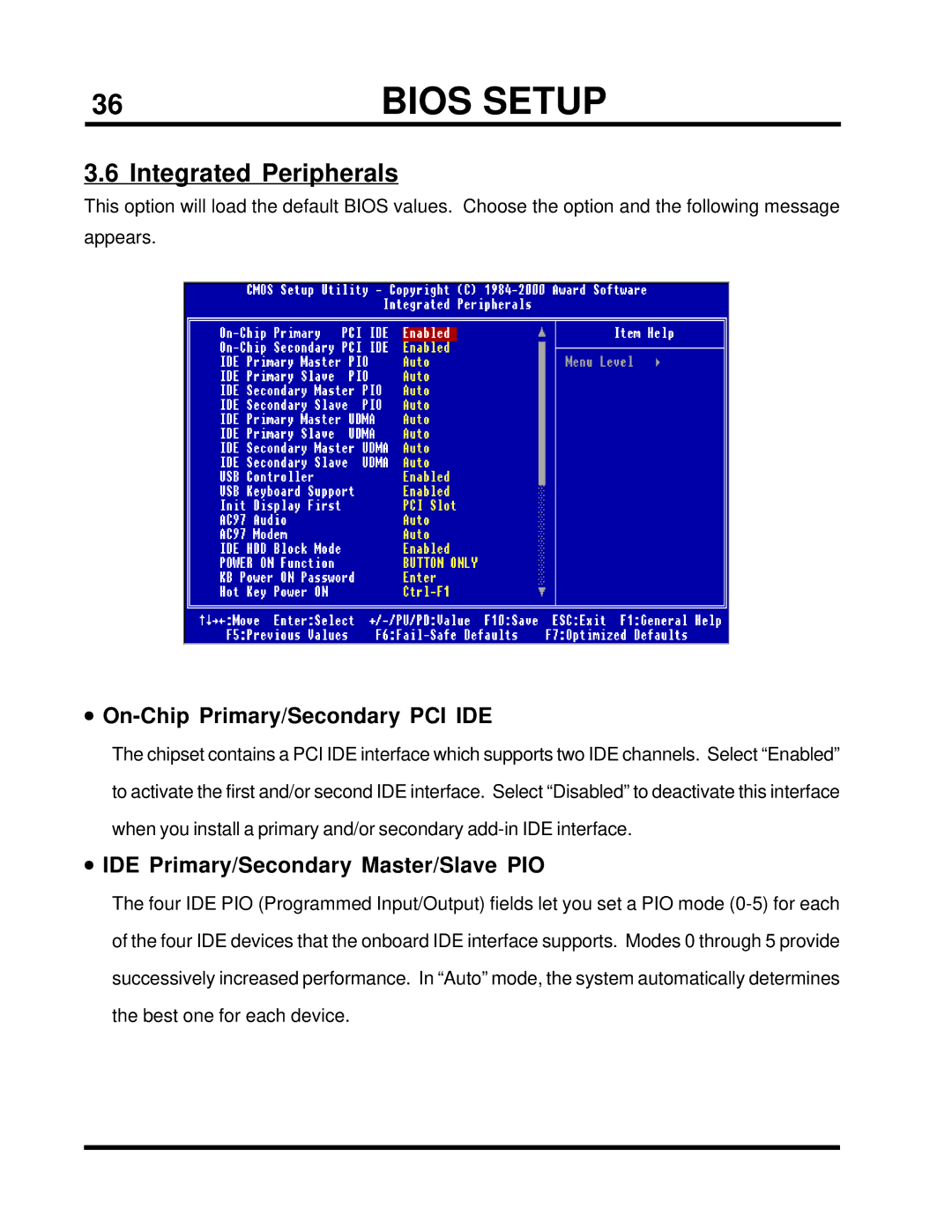 Transcend Information TS-USP3/N, TS-USL3/N user manual Integrated Peripherals, On-Chip Primary/Secondary PCI IDE 