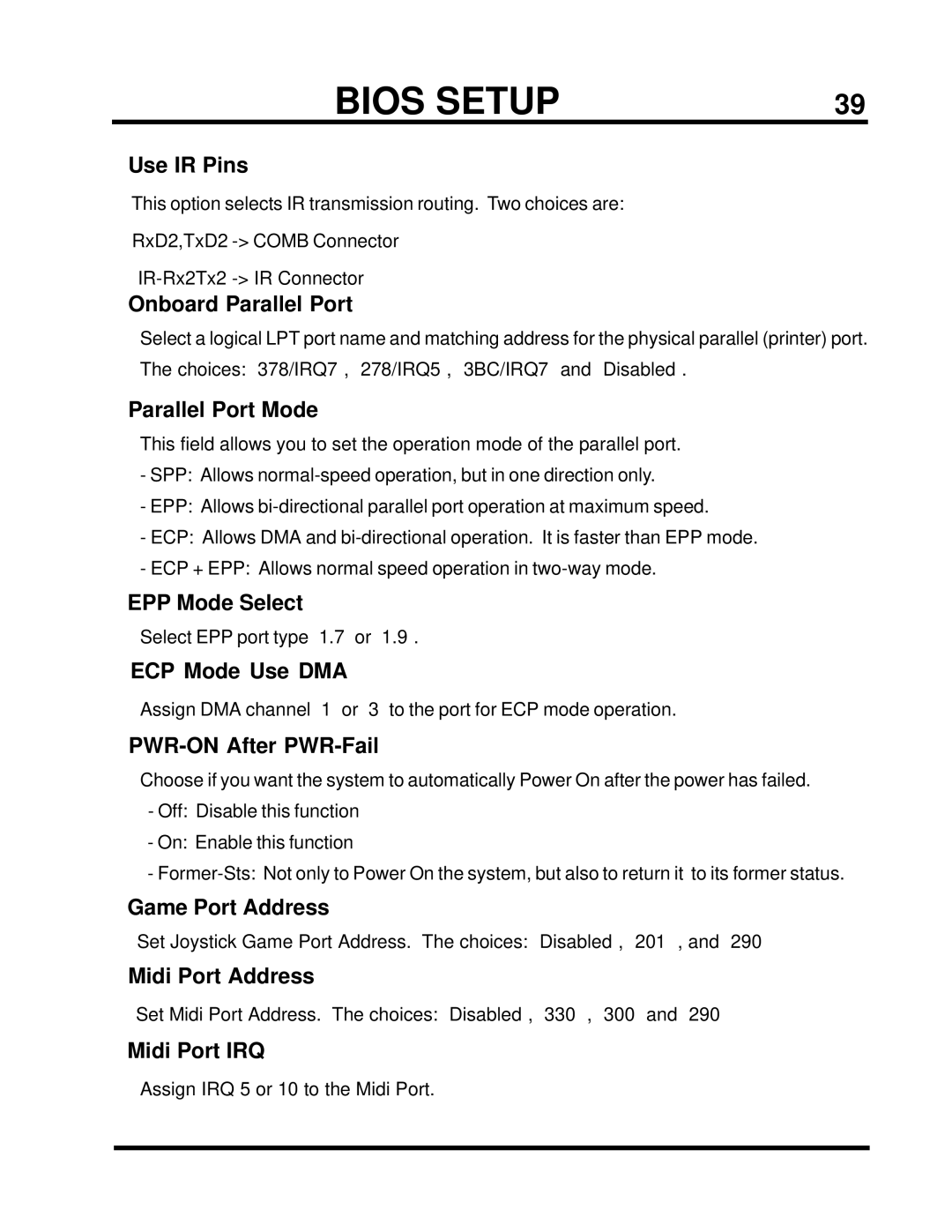 Transcend Information TS-USP3 Use IR Pins, Onboard Parallel Port, Parallel Port Mode, EPP Mode Select, ECP Mode Use DMA 