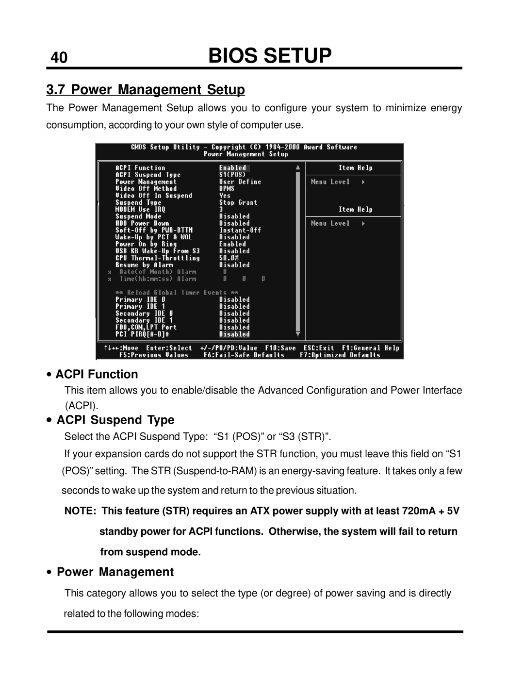 Transcend Information TS-USP3/N, TS-USL3/N user manual Power Management Setup, Acpi Function, Acpi Suspend Type 