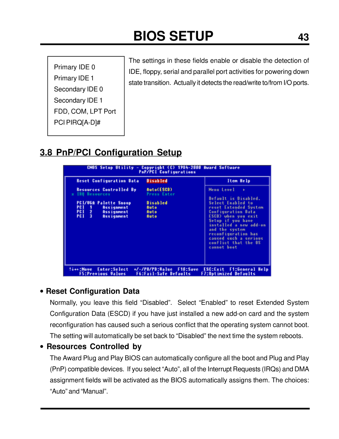 Transcend Information TS-USP3/N, TS-USL3 PnP/PCI Configuration Setup, Reset Configuration Data, Resources Controlled by 