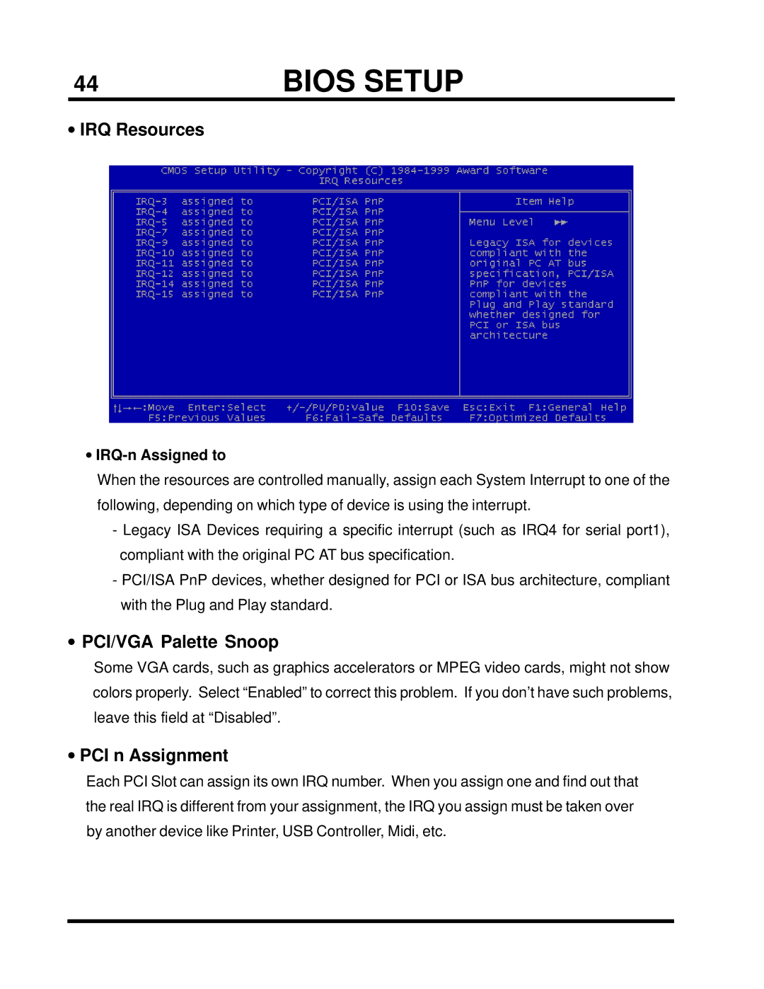 Transcend Information TS-USP3/N, TS-USL3/N user manual IRQ Resources, PCI/VGA Palette Snoop, PCI n Assignment 