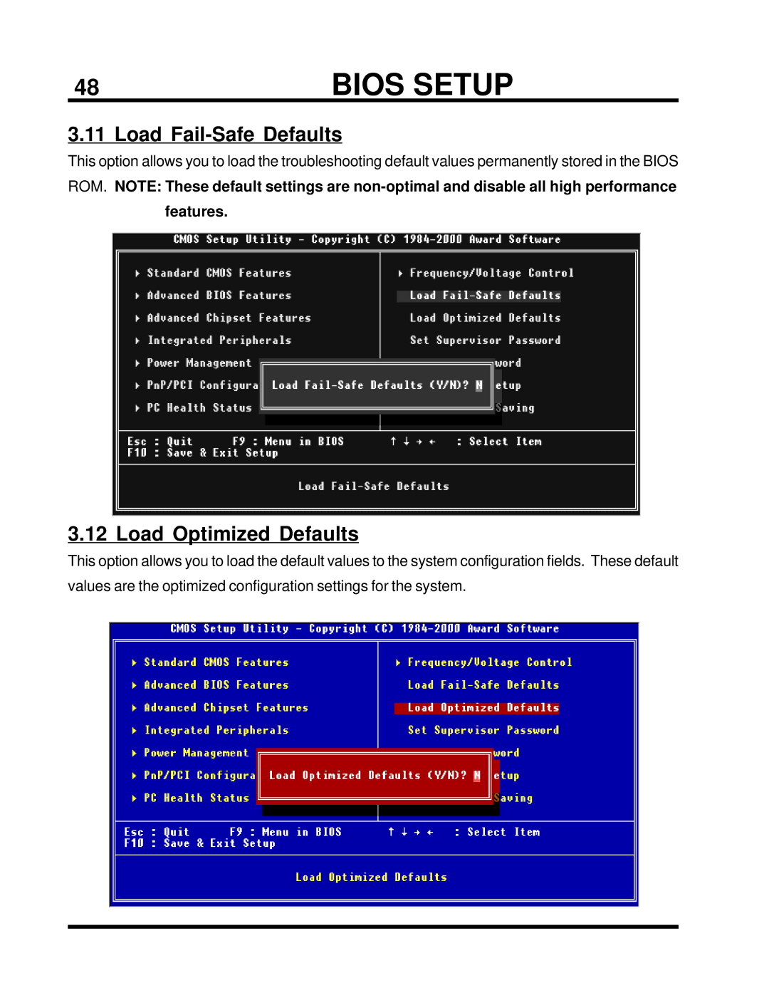 Transcend Information TS-USP3/N, TS-USL3/N user manual Load Fail-Safe Defaults, Load Optimized Defaults 