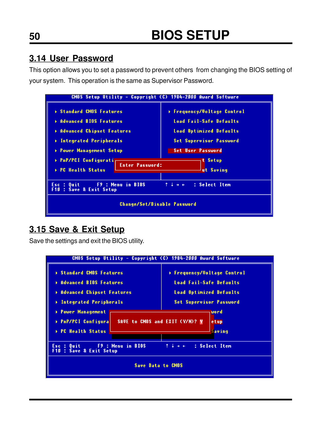 Transcend Information TS-USL3/N, TS-USP3/N user manual User Password, Save & Exit Setup 