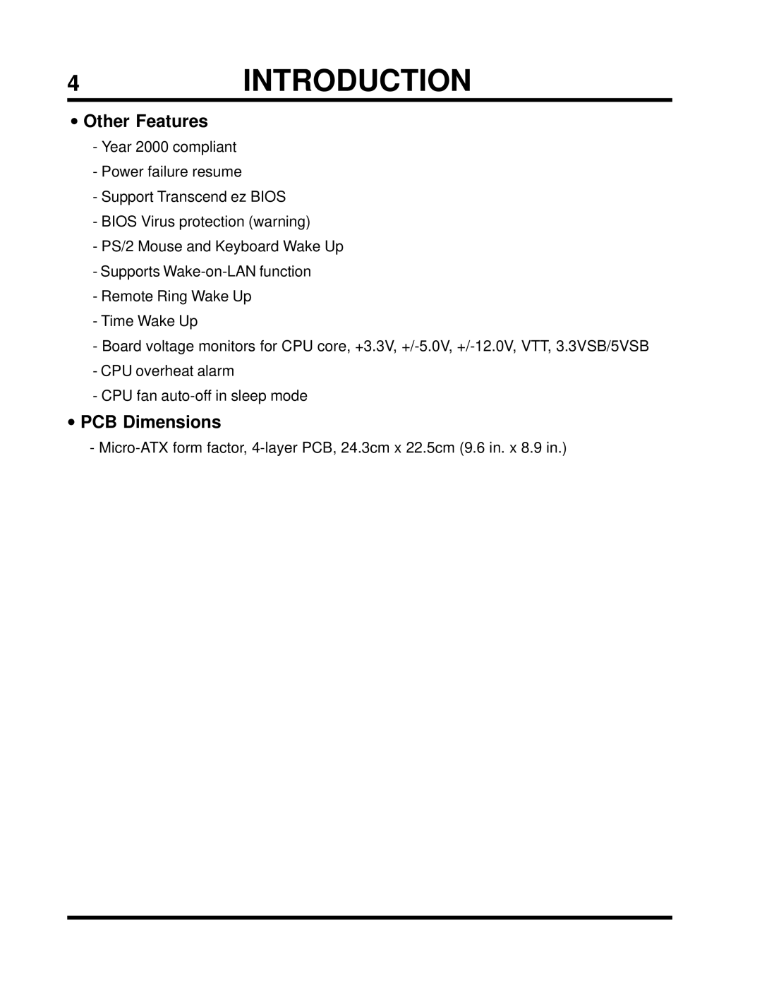 Transcend Information TS-USP3/N, TS-USL3/N user manual 4INTRODUCTION, Other Features, PCB Dimensions 