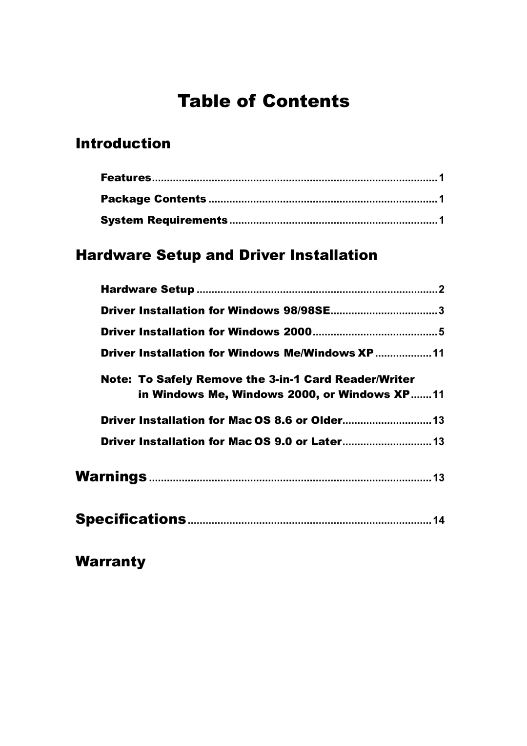 Transcend Information TS0MFLRD user manual Table of Contents 