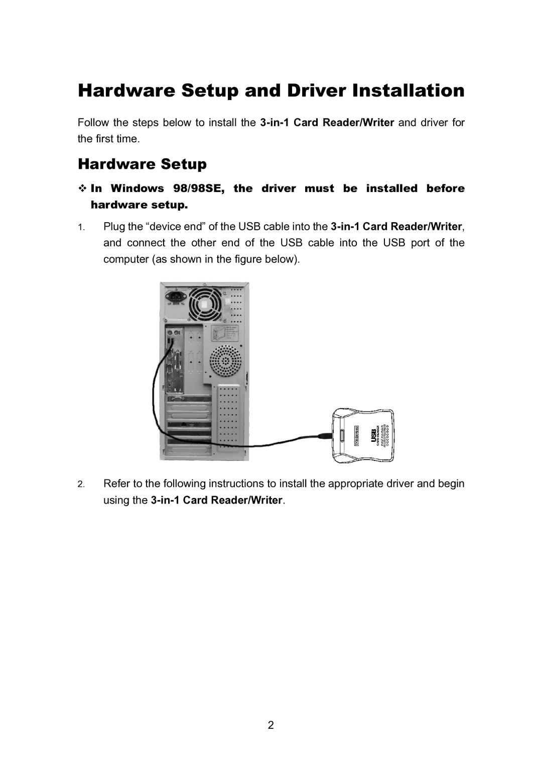 Transcend Information TS0MFLRD user manual Hardware Setup and Driver Installation 