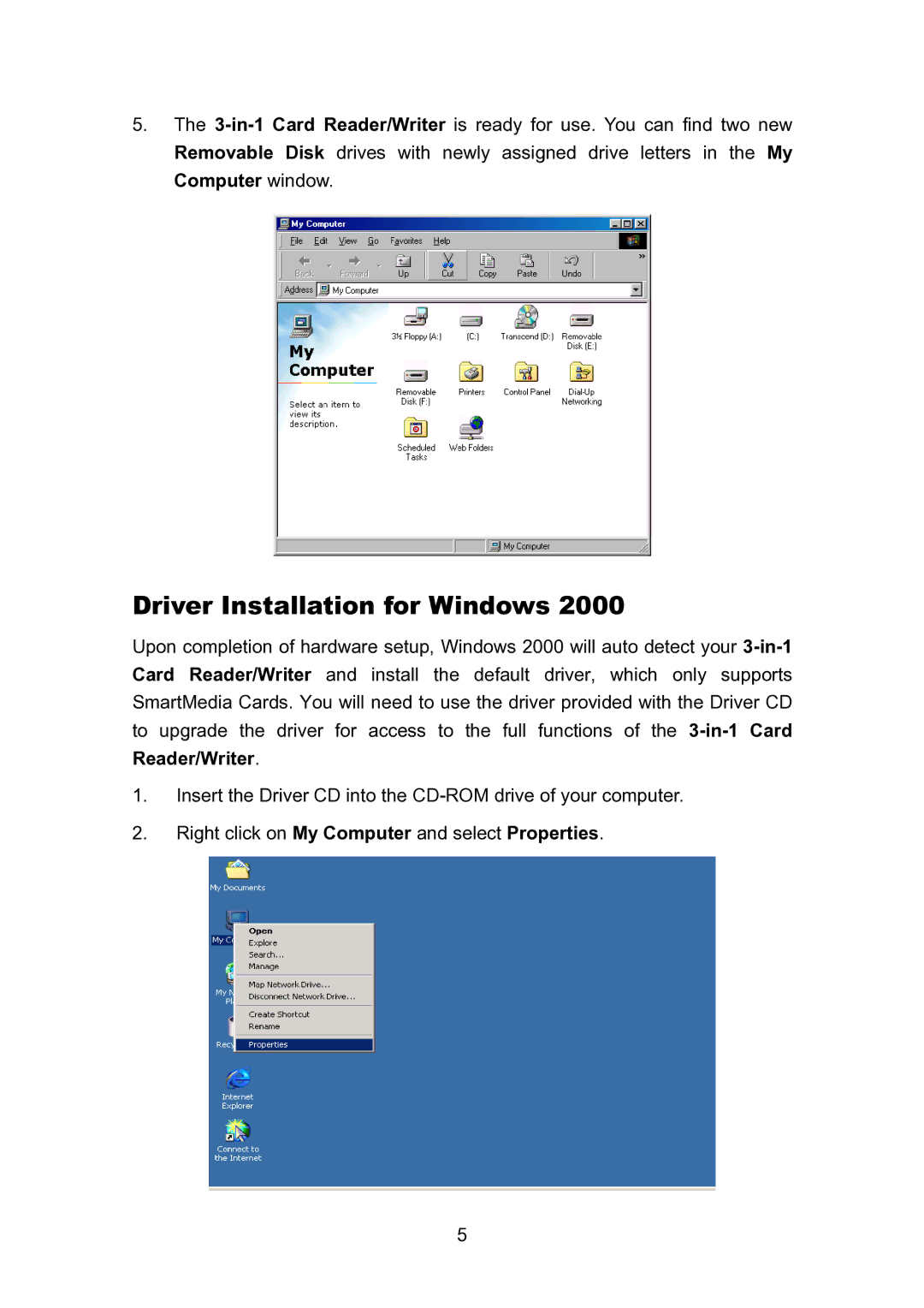 Transcend Information TS0MFLRD user manual Driver Installation for Windows 