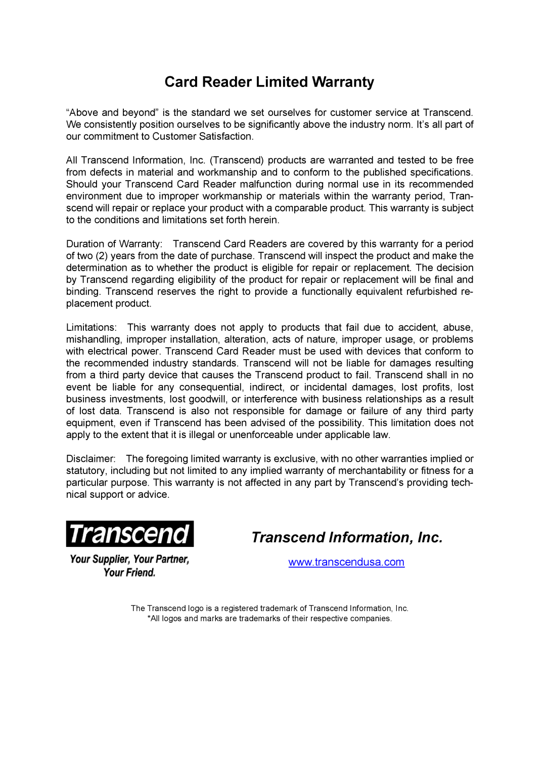 Transcend Information TS0MFLRD6E user manual Transcend Information, Inc 