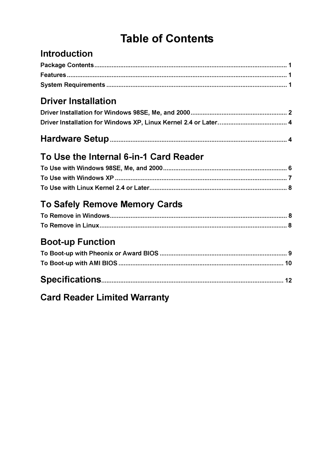 Transcend Information TS0MFLRD6E user manual Table of Contents 