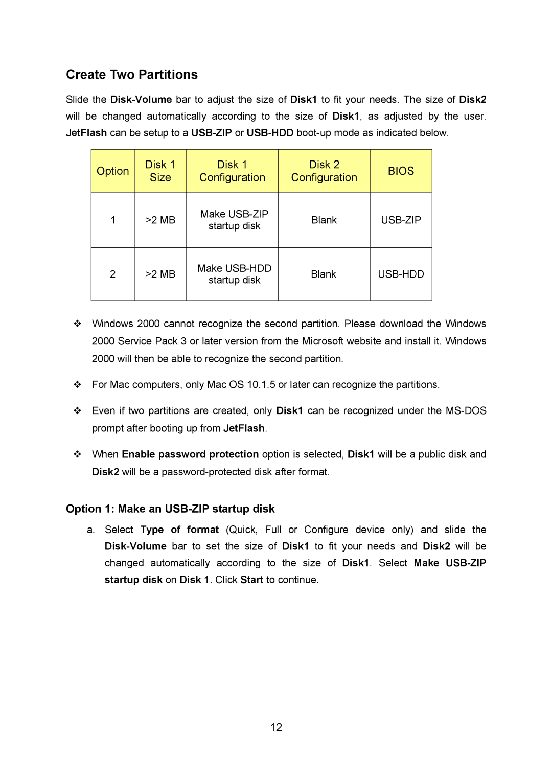 Transcend Information TS128M~8GJF2A user manual Create Two Partitions, Bios 