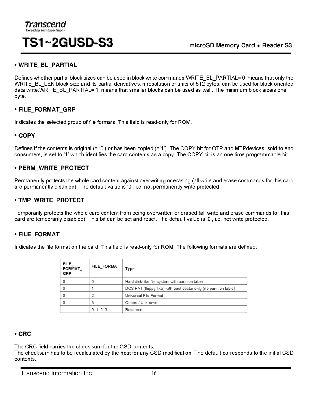 Transcend Information TS1~2GUSD-S3 manual Writeblpartial, Fileformatgrp, Copy, Permwriteprotect, Tmpwriteprotect 