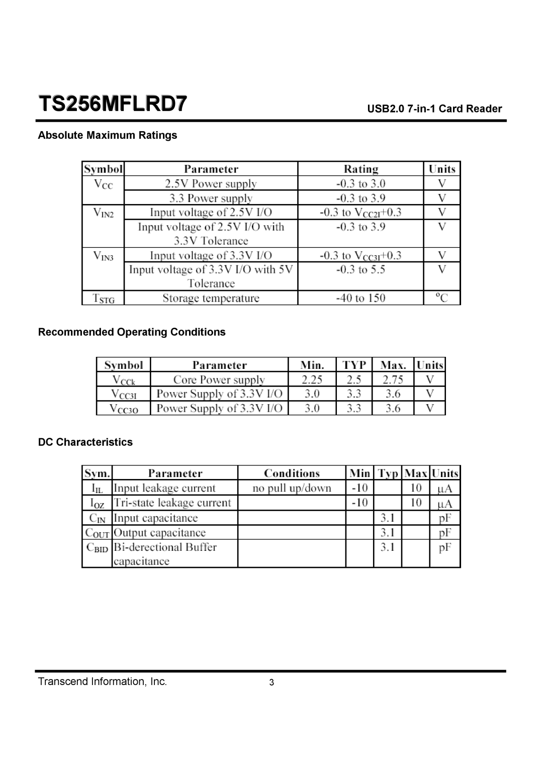 Transcend Information TS256MFLRD7 dimensions 