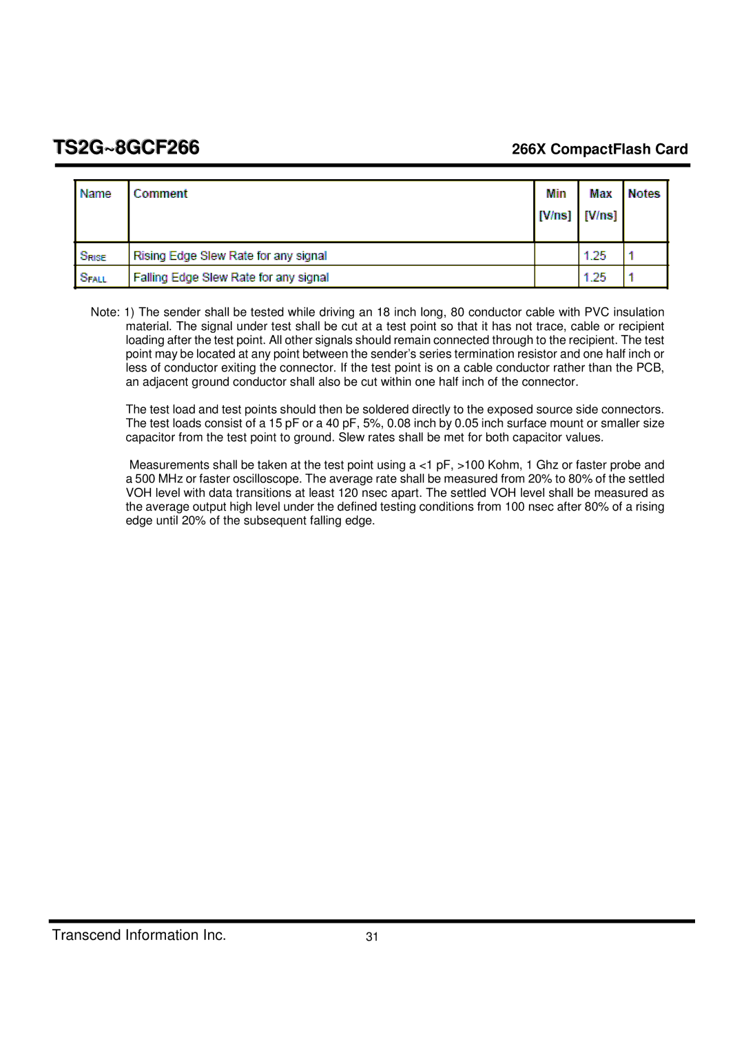 Transcend Information TS2G-8GCF266 manual TS2G~8GCF266 