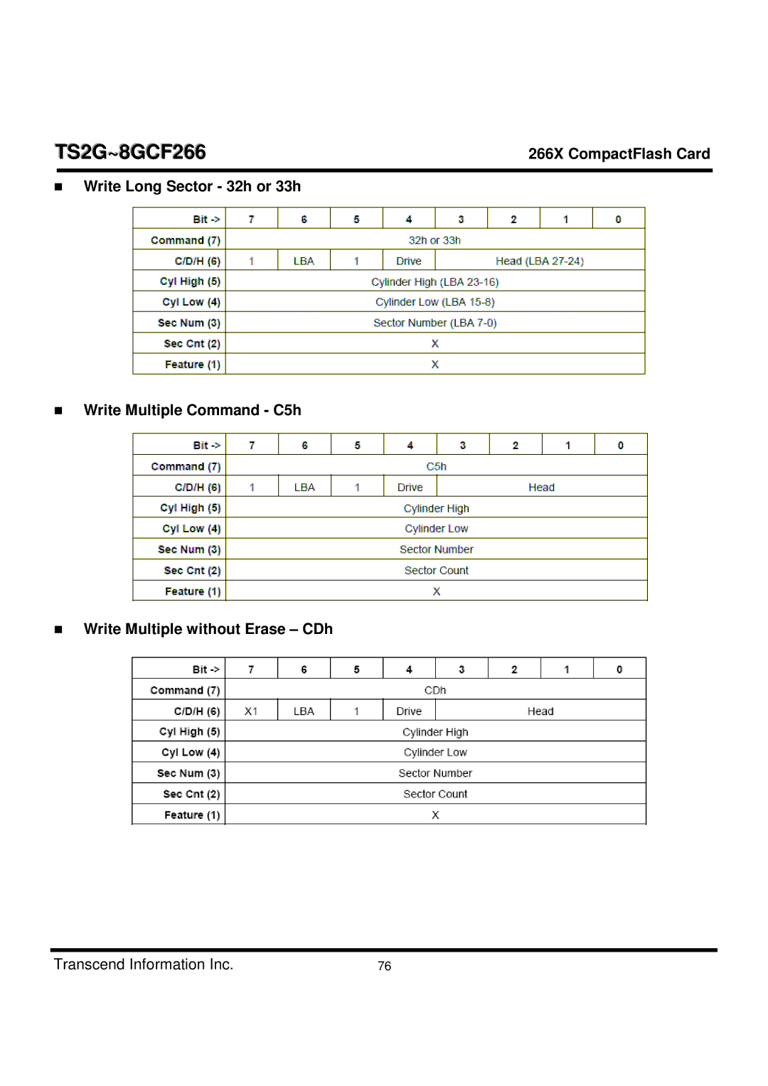 Transcend Information TS2G-8GCF266 manual TS2G~8GCF266 