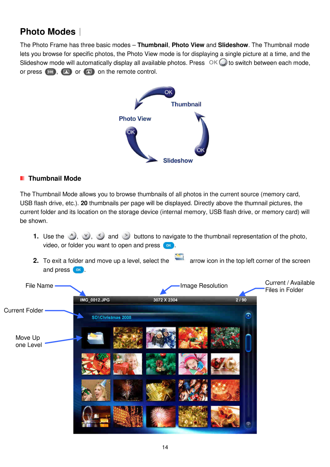 Transcend Information TS2GPF730W-J, TS2GPF730B-J user manual Photo Modes︱, Thumbnail Mode 