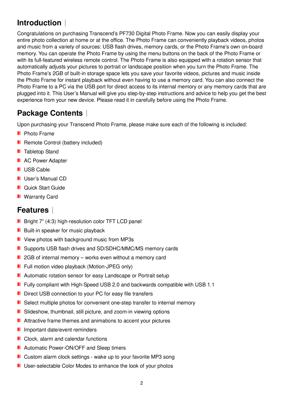 Transcend Information TS2GPF730B-J, TS2GPF730W-J user manual Introduction︱, Package Contents︱, Features︱ 