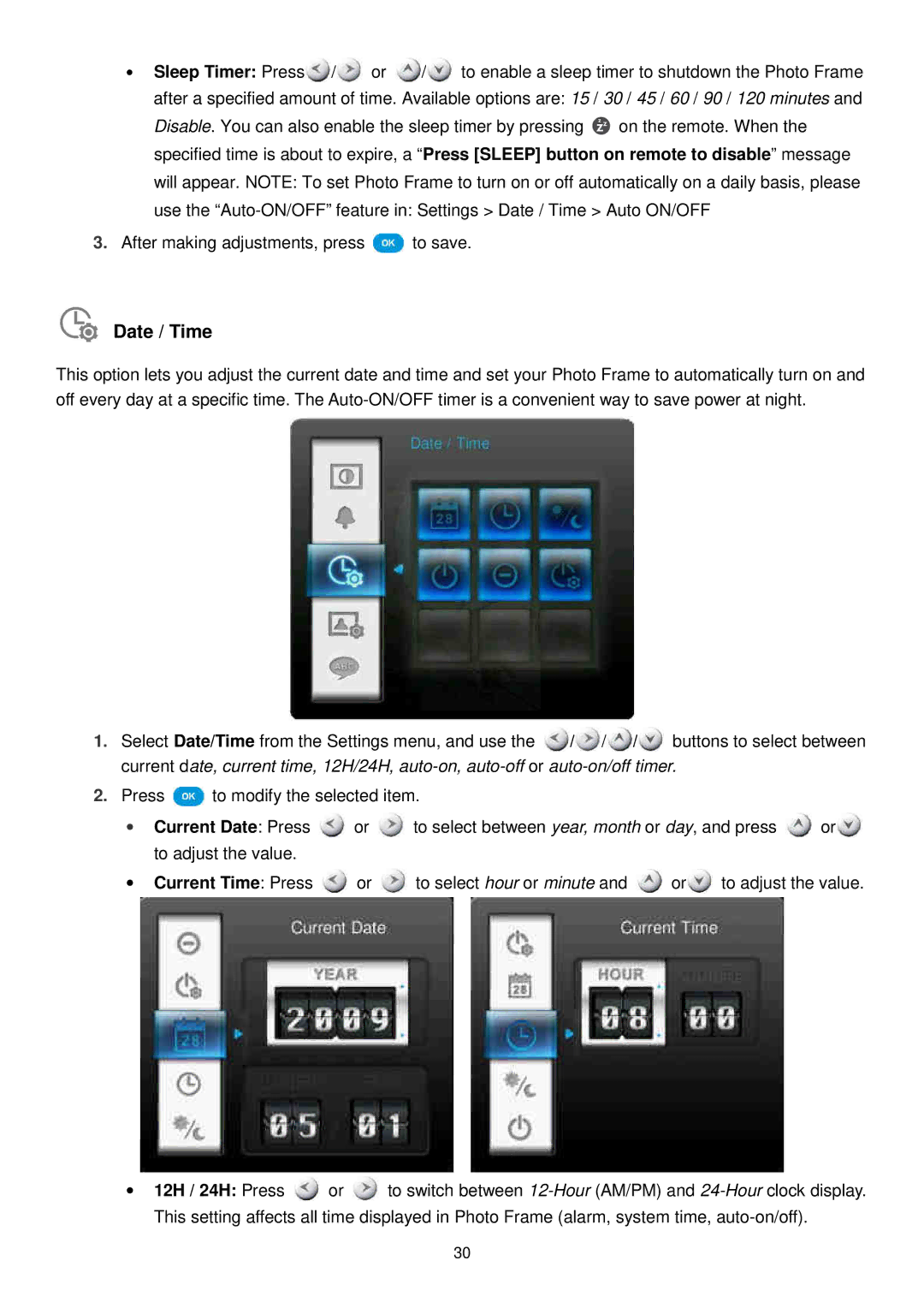 Transcend Information TS2GPF730W-J, TS2GPF730B-J user manual Date / Time 