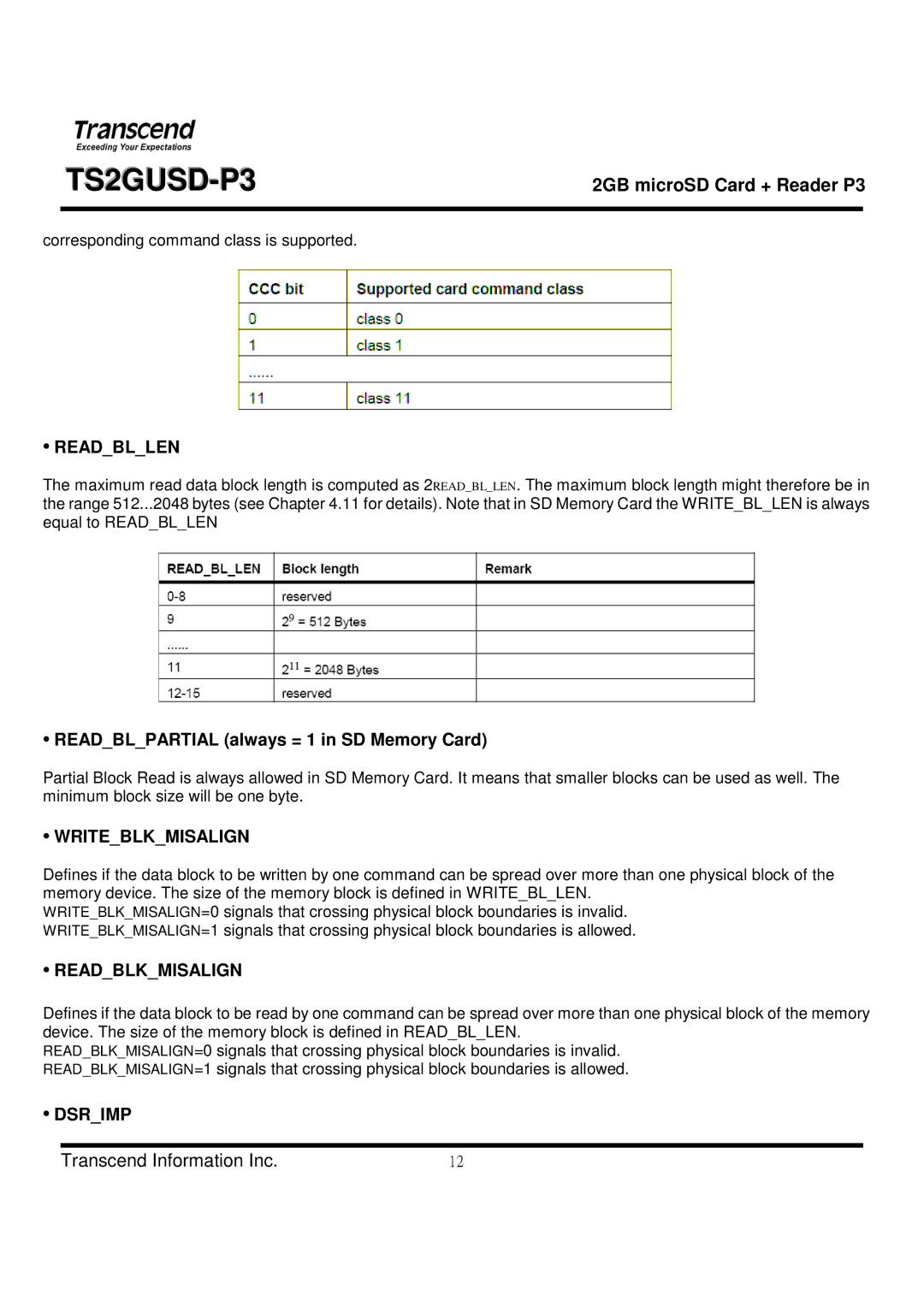 Transcend Information TS2GUSD-P3 manual 