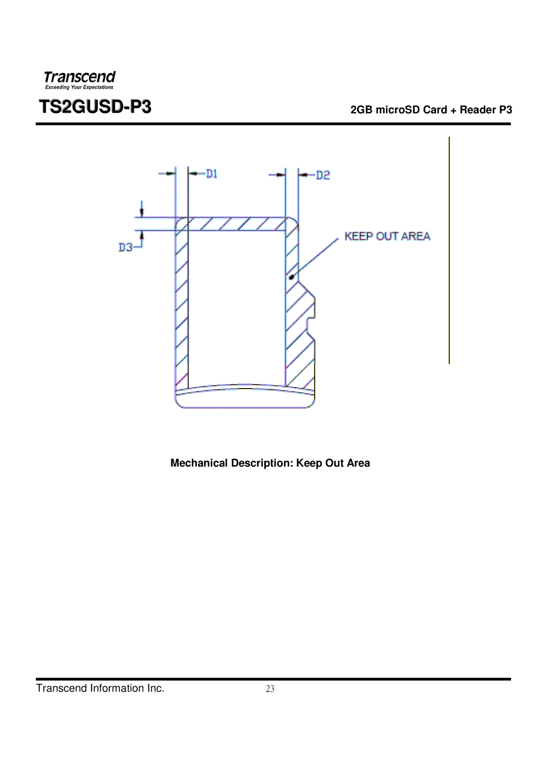 Transcend Information TS2GUSD-P3 manual Mechanical Description Keep Out Area 