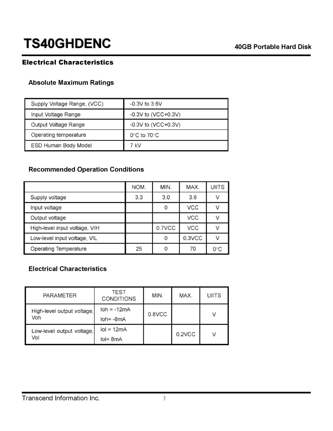 Transcend Information TS40GHDENC dimensions 