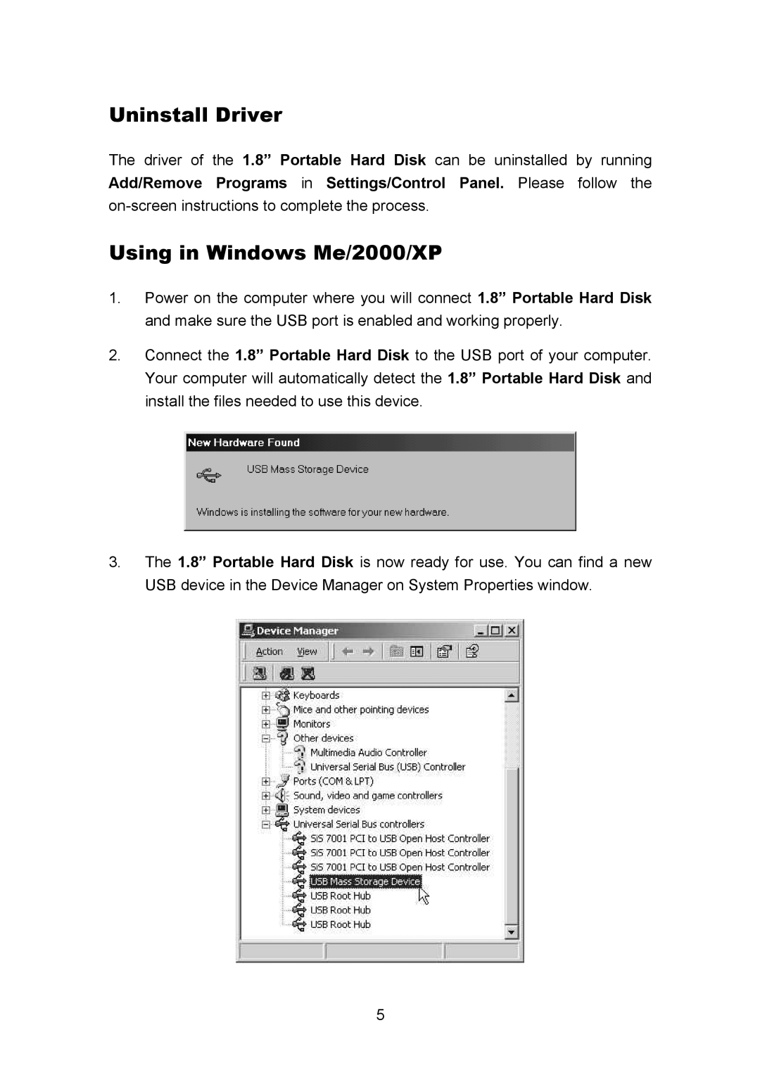 Transcend Information TS40GHDU1 user manual Uninstall Driver, Using in Windows Me/2000/XP 