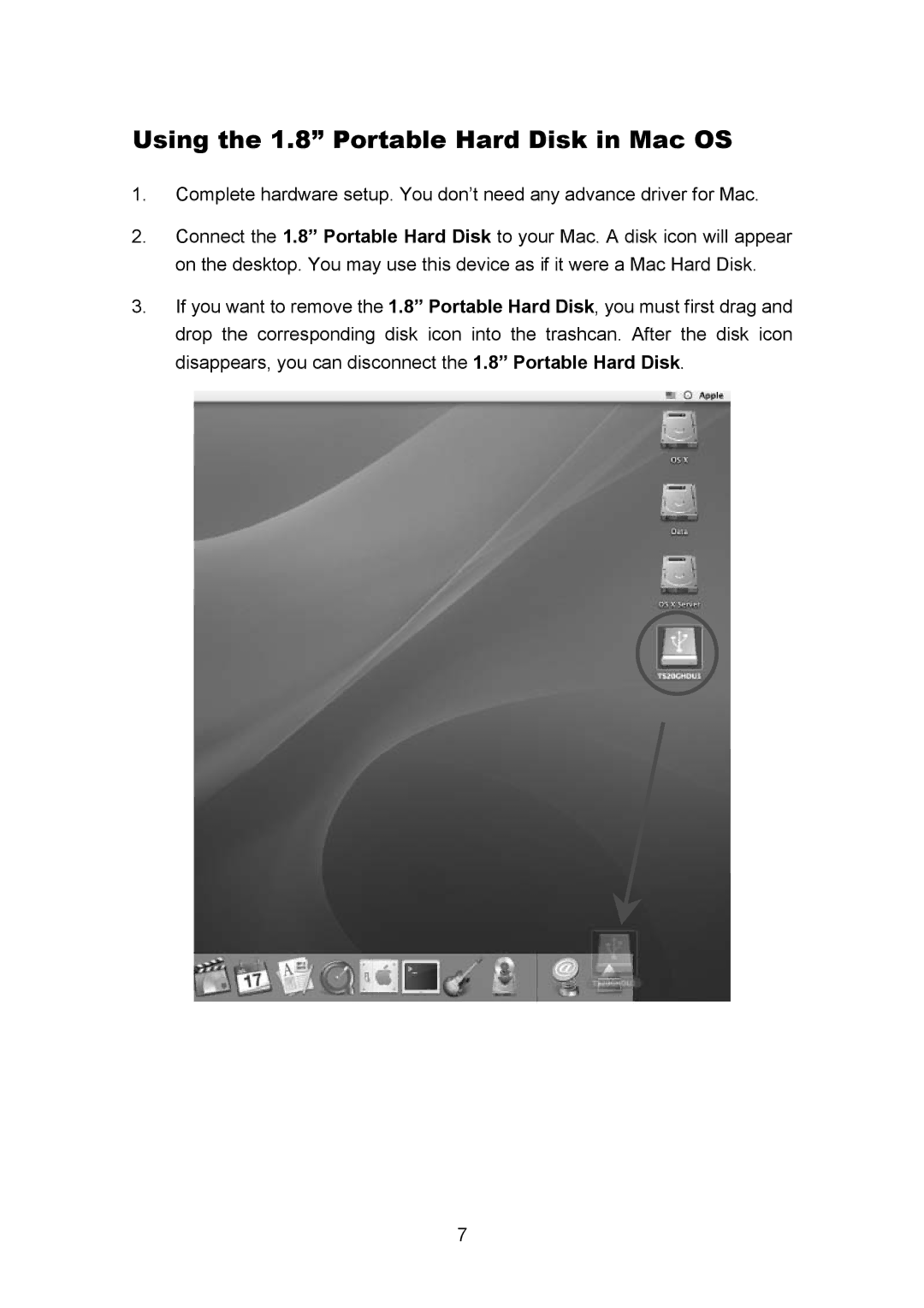 Transcend Information TS40GHDU1 user manual Using the 1.8 Portable Hard Disk in Mac OS 