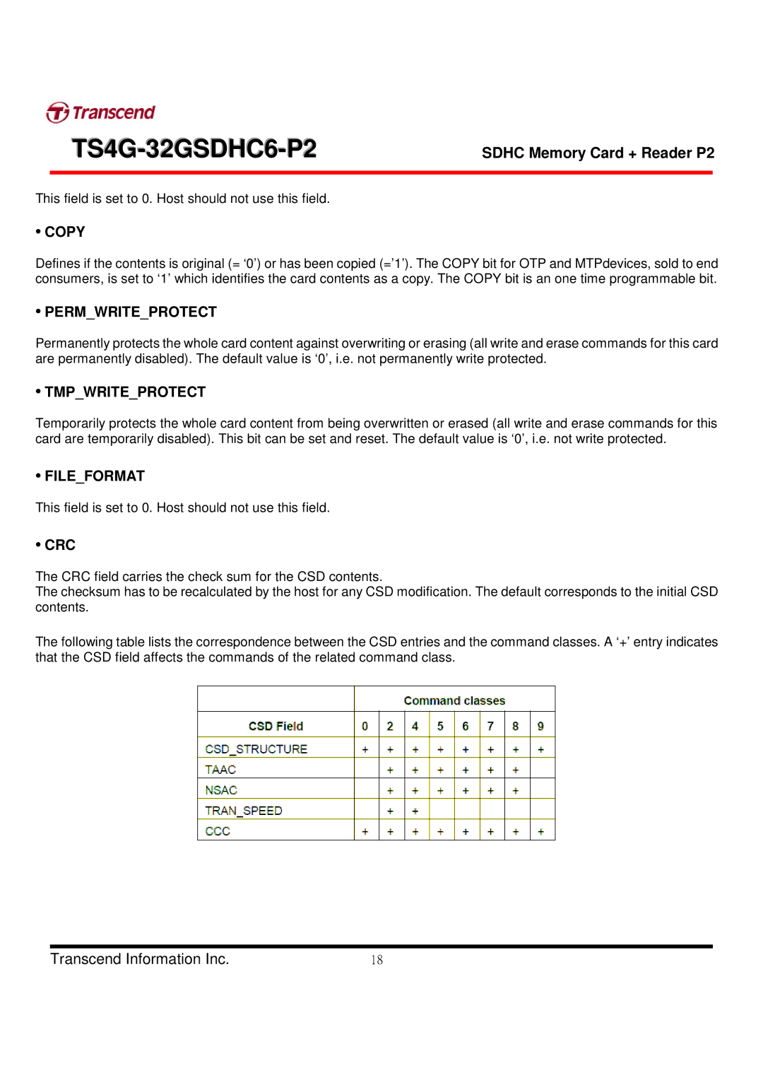 Transcend Information TS4G-32GSDHC6-P2 manual Copy, Permwriteprotect, Tmpwriteprotect, Fileformat 