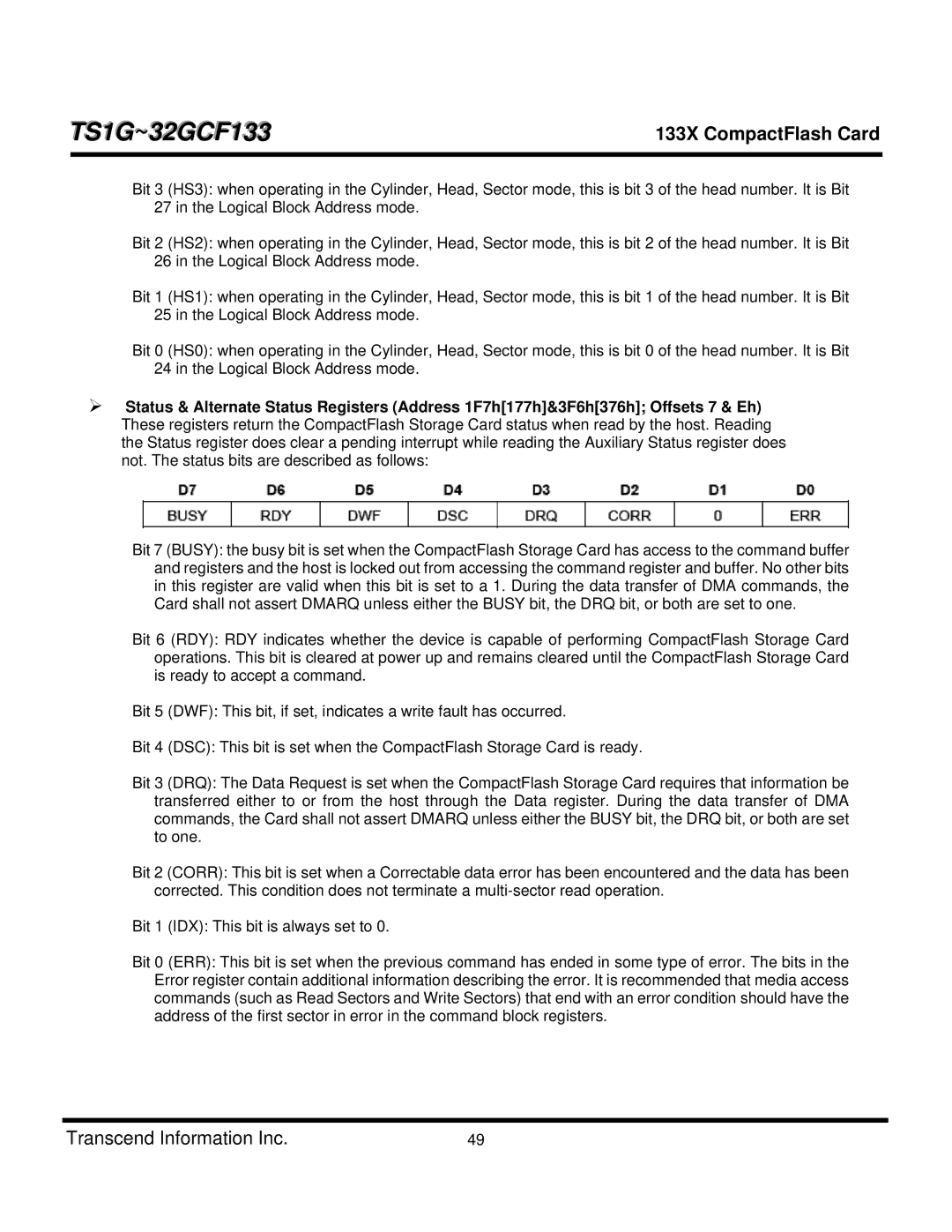 Transcend Information TS4GCF133, TS8GCF133, TS1GCF133, TS16GCF133, CF 133X, TS32GCF133, TS2GCF133 dimensions TS1G~32GCF133 