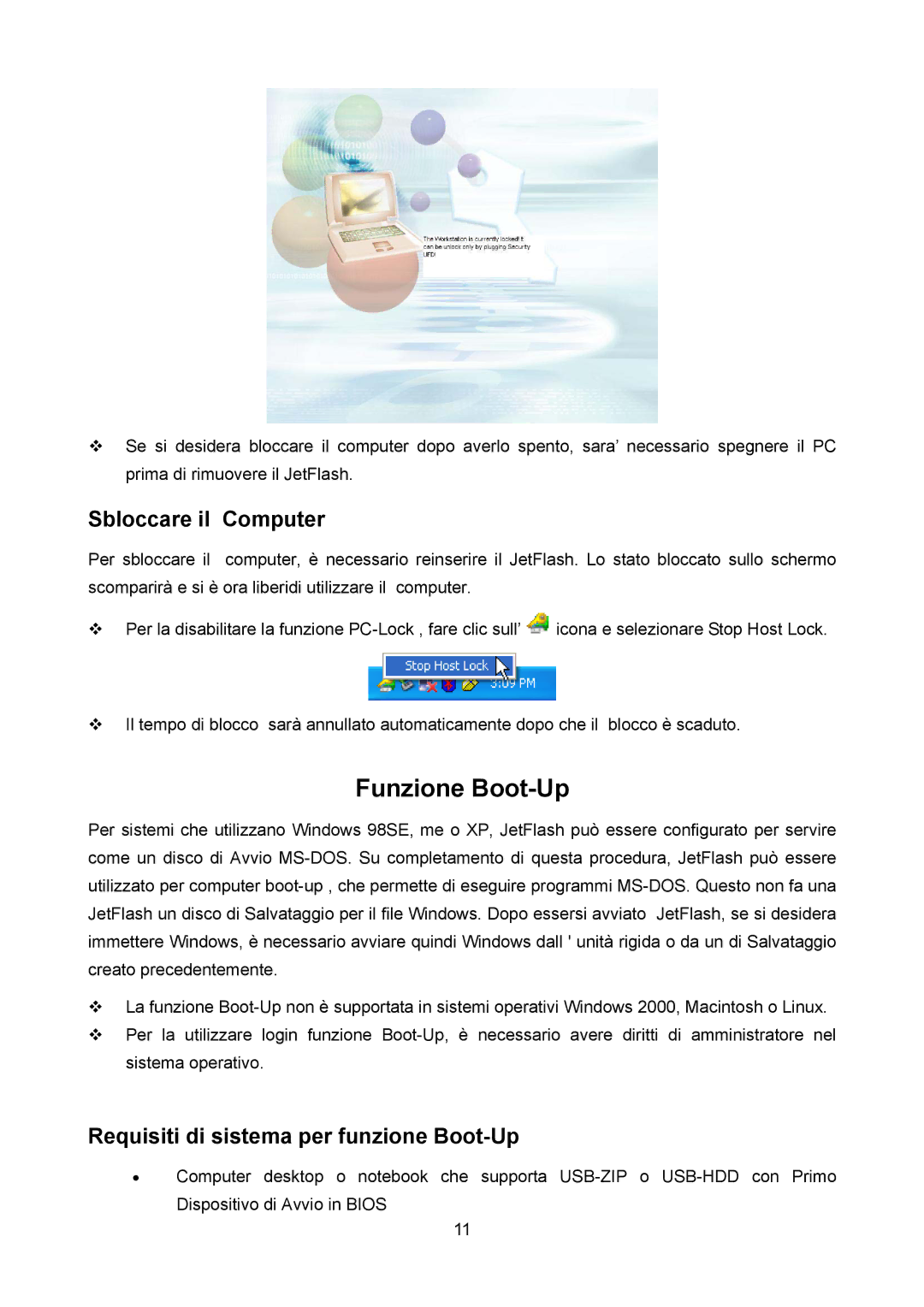 Transcend Information TS64M-512MJF2L, TS4GJF2C manual Sbloccare il Computer, Requisiti di sistema per funzione Boot-Up 