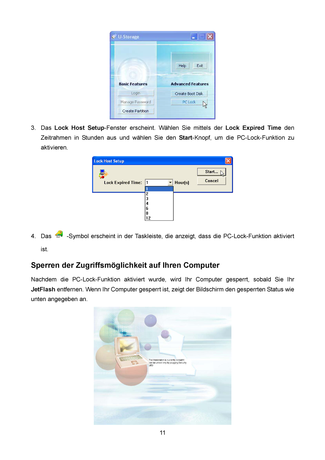 Transcend Information TS64M-512MJF2L, TS4GJF2C, TS32M-2GJF2B manual Sperren der Zugriffsmöglichkeit auf Ihren Computer 