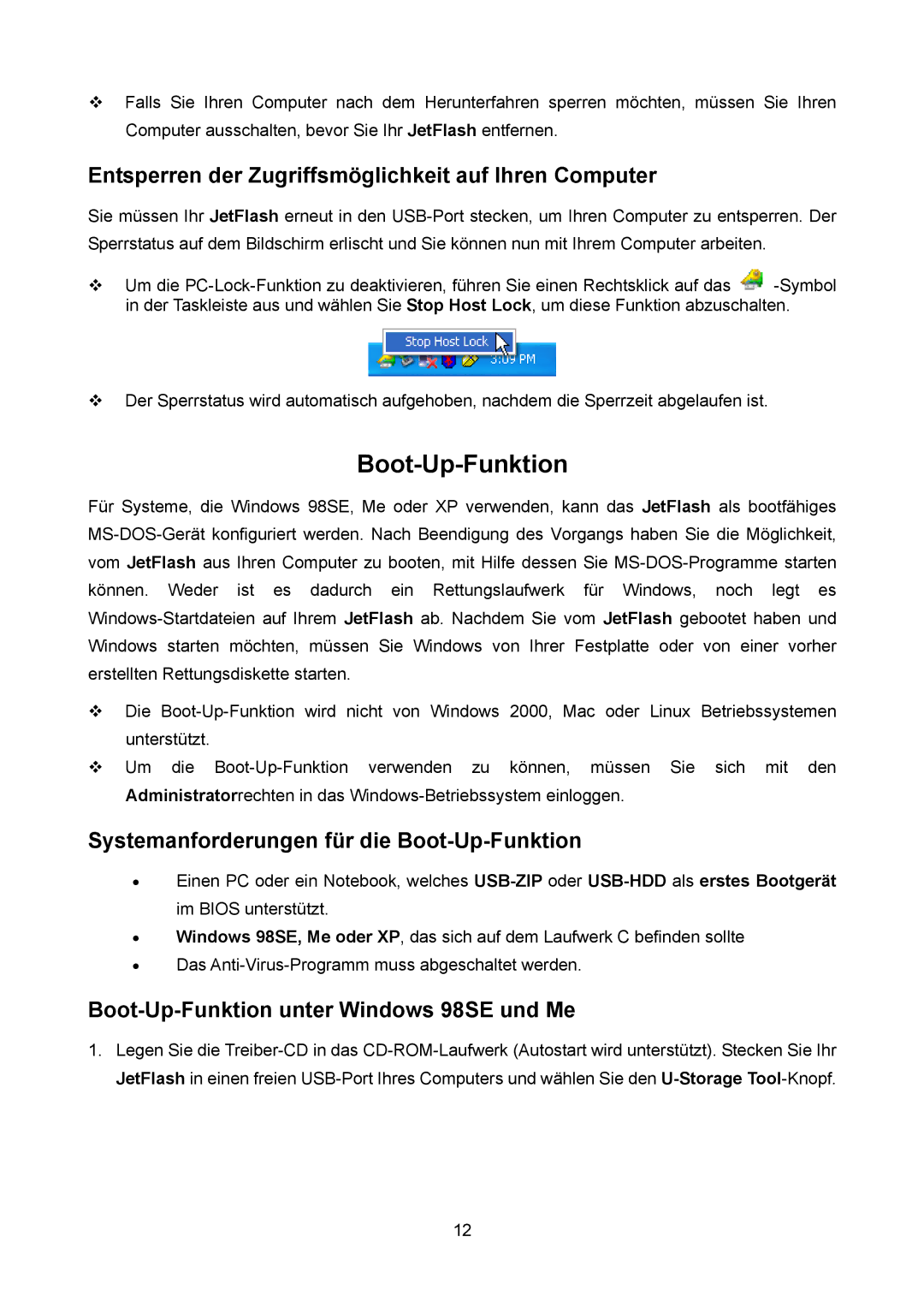 Transcend Information TS32M-2GJF2B, TS4GJF2C, TS64M-512MJF2L manual Entsperren der Zugriffsmöglichkeit auf Ihren Computer 