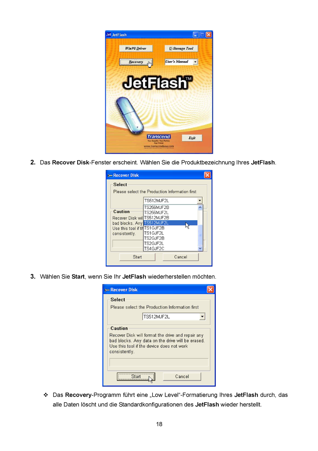 Transcend Information TS32M-2GJF2B, TS4GJF2C, TS64M-512MJF2L manual 