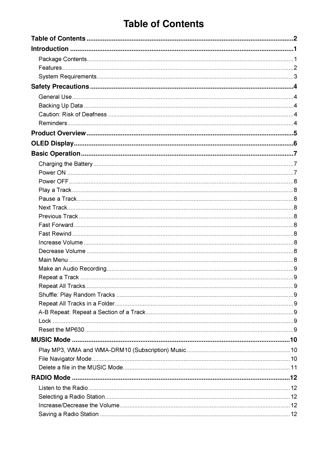 Transcend Information TS2GMP630, TS4GMP630 user manual Table of Contents 