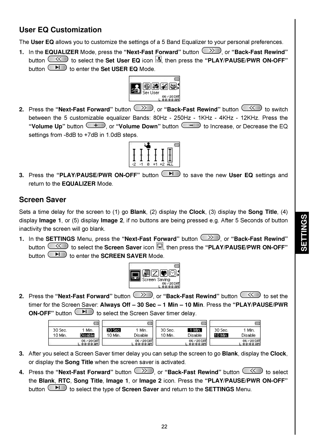 Transcend Information TS2GMP630, TS4GMP630 user manual User EQ Customization, Screen Saver 