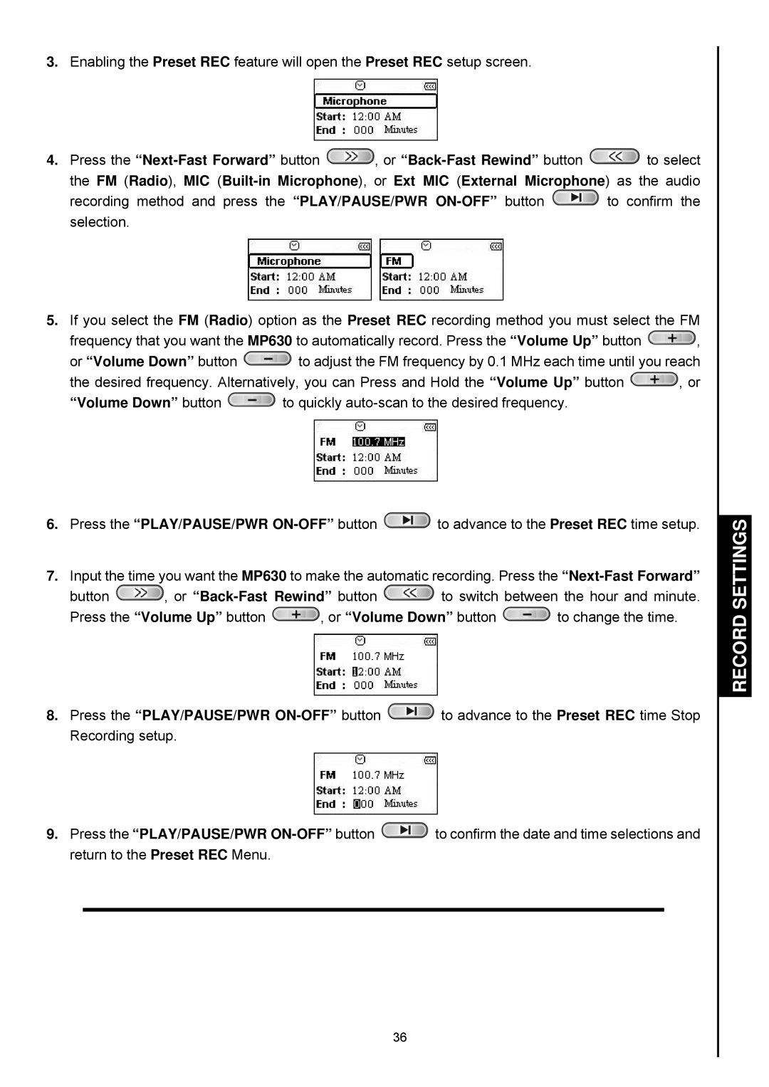 Transcend Information TS4GMP630, TS2GMP630 user manual Record Settings 