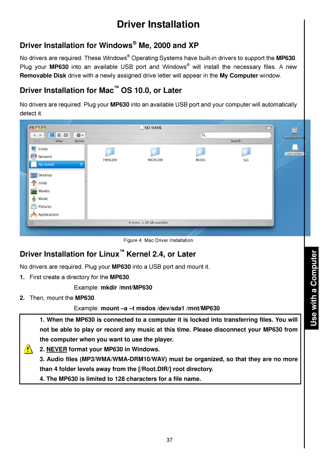 Transcend Information TS2GMP630, TS4GMP630 Driver Installation for Windows Me, 2000 and XP, Use with a Computer 