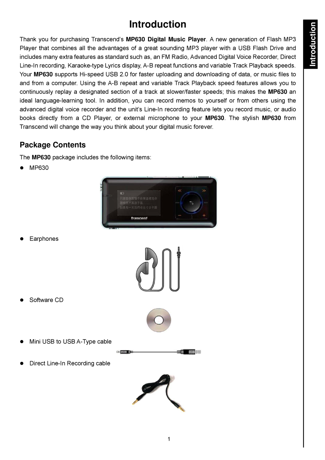 Transcend Information TS2GMP630, TS4GMP630 user manual Introduction, Package Contents 