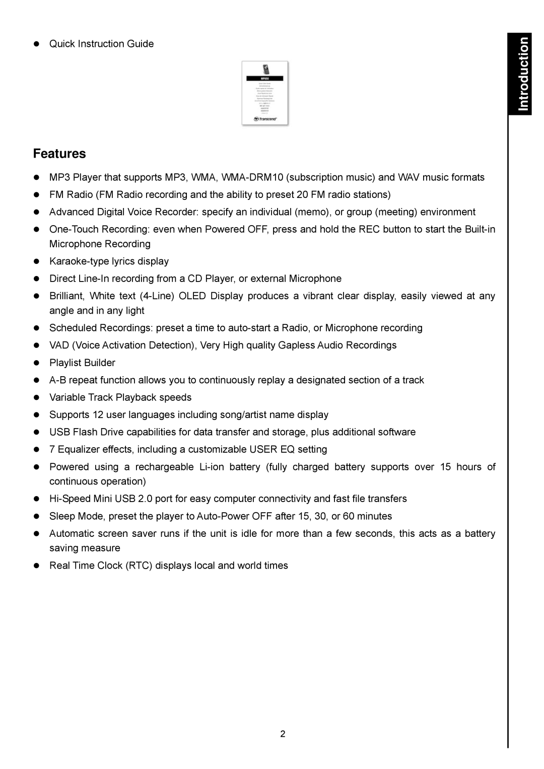 Transcend Information TS4GMP630, TS2GMP630 user manual Features 