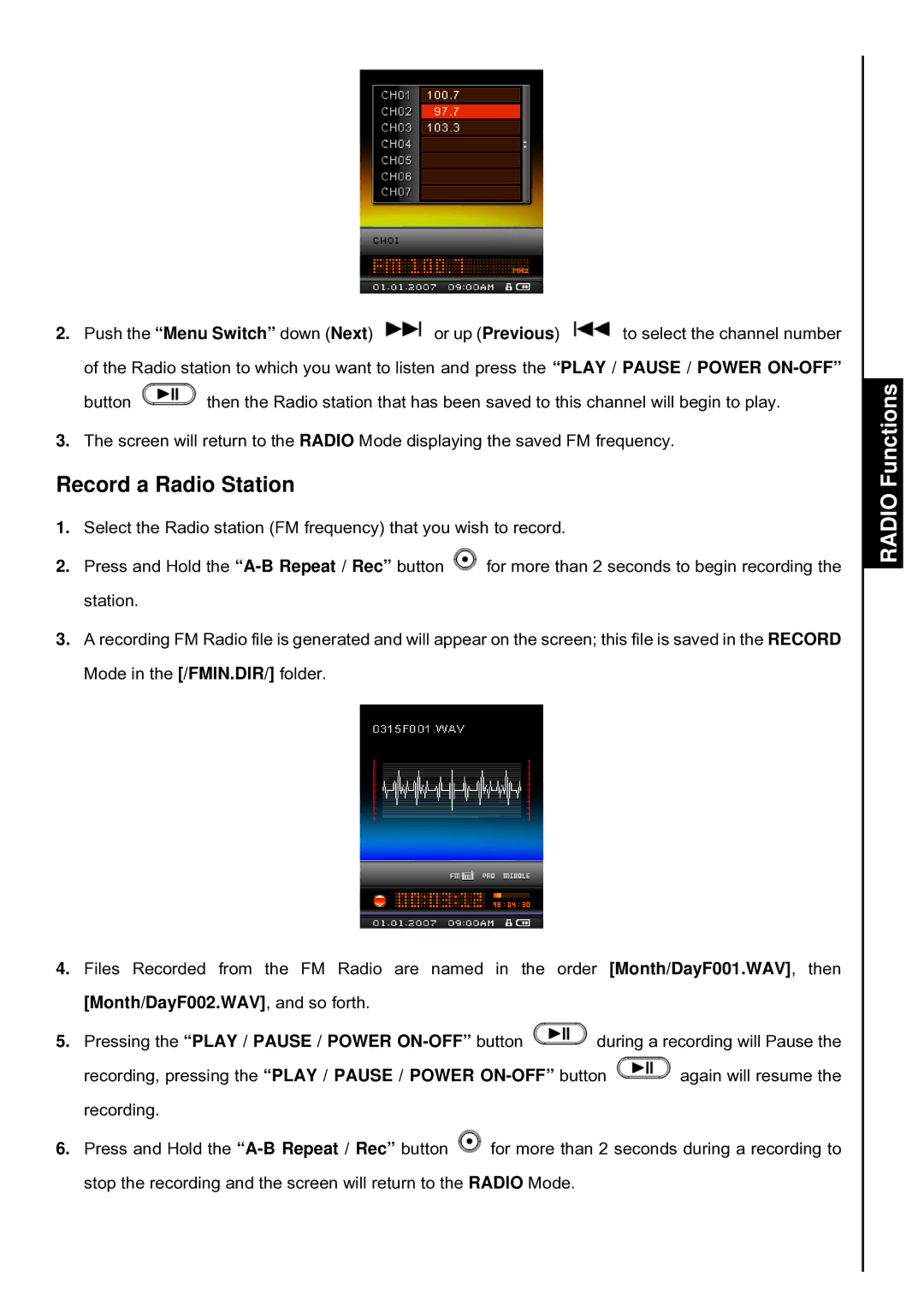 Transcend Information TS4GMP840, TS8GMP840, TS2GMP840 user manual Record a Radio Station 