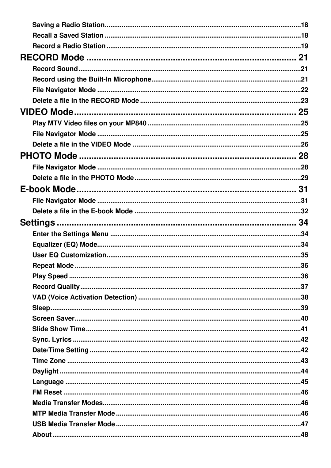 Transcend Information TS4GMP840, TS8GMP840, TS2GMP840 user manual Video Mode 