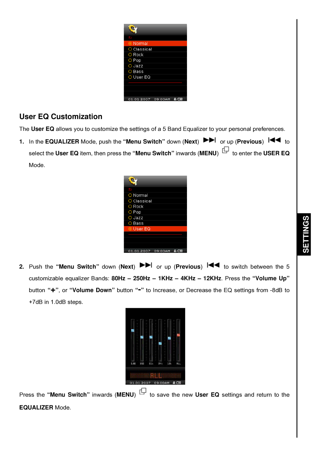 Transcend Information TS4GMP840, TS8GMP840, TS2GMP840 user manual User EQ Customization 