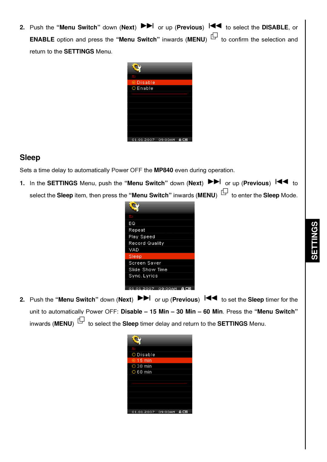 Transcend Information TS4GMP840, TS8GMP840, TS2GMP840 user manual Sleep 