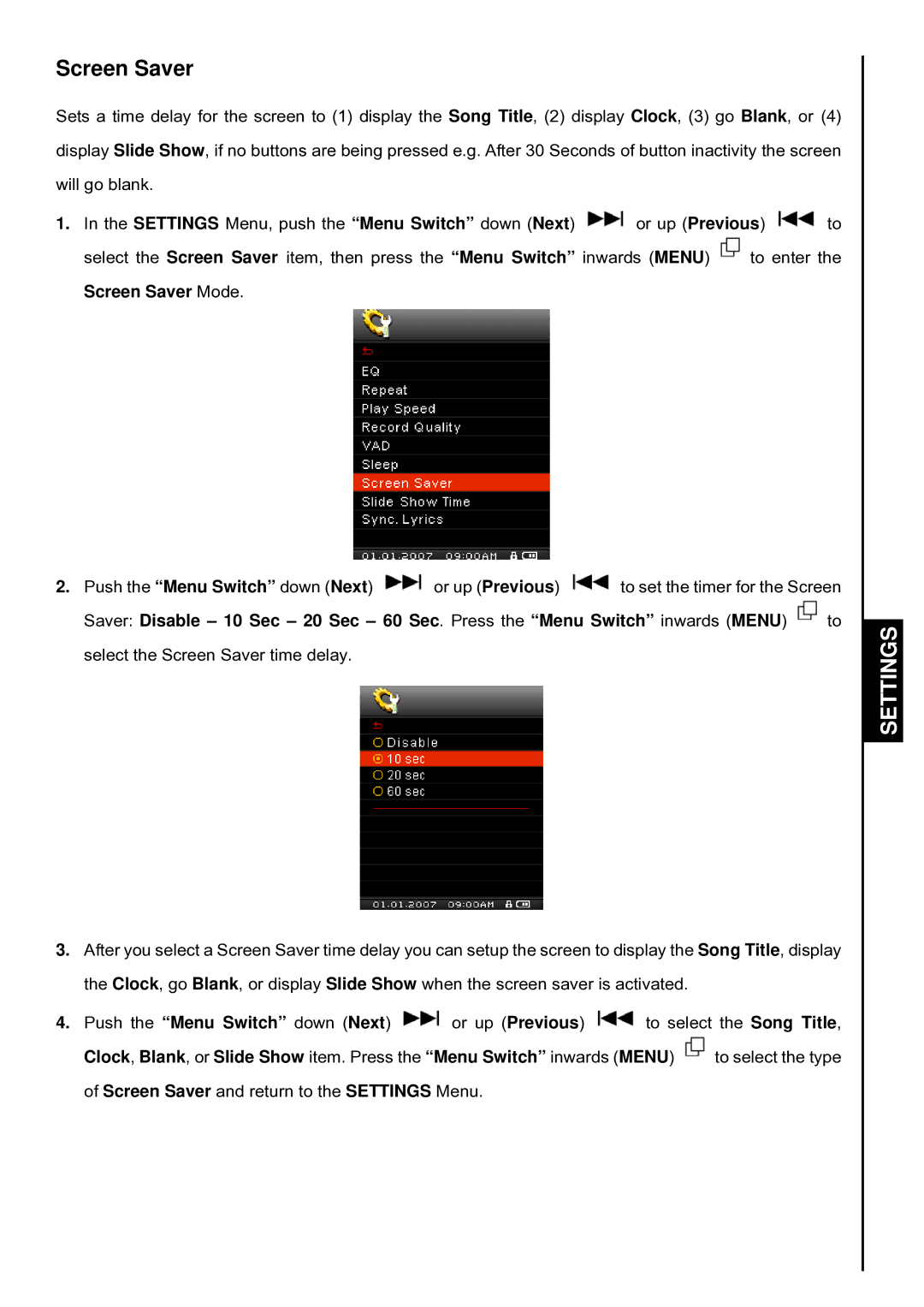 Transcend Information TS4GMP840, TS8GMP840, TS2GMP840 user manual Screen Saver 