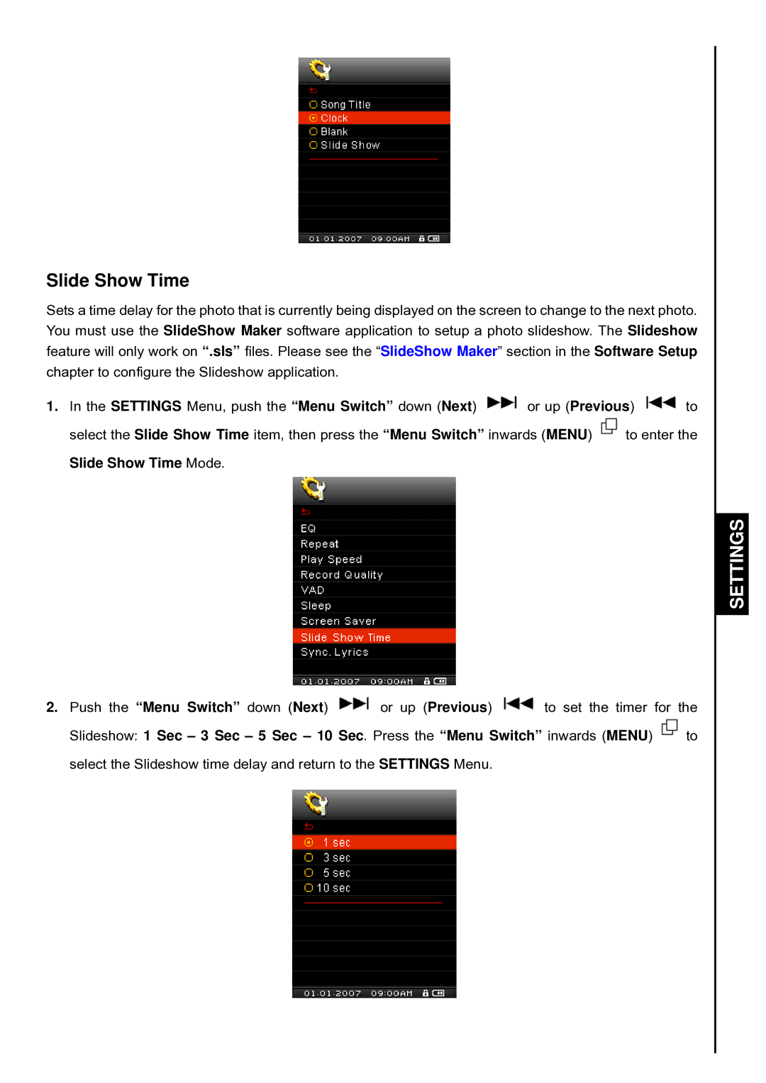 Transcend Information TS8GMP840, TS4GMP840, TS2GMP840 user manual Slide Show Time 