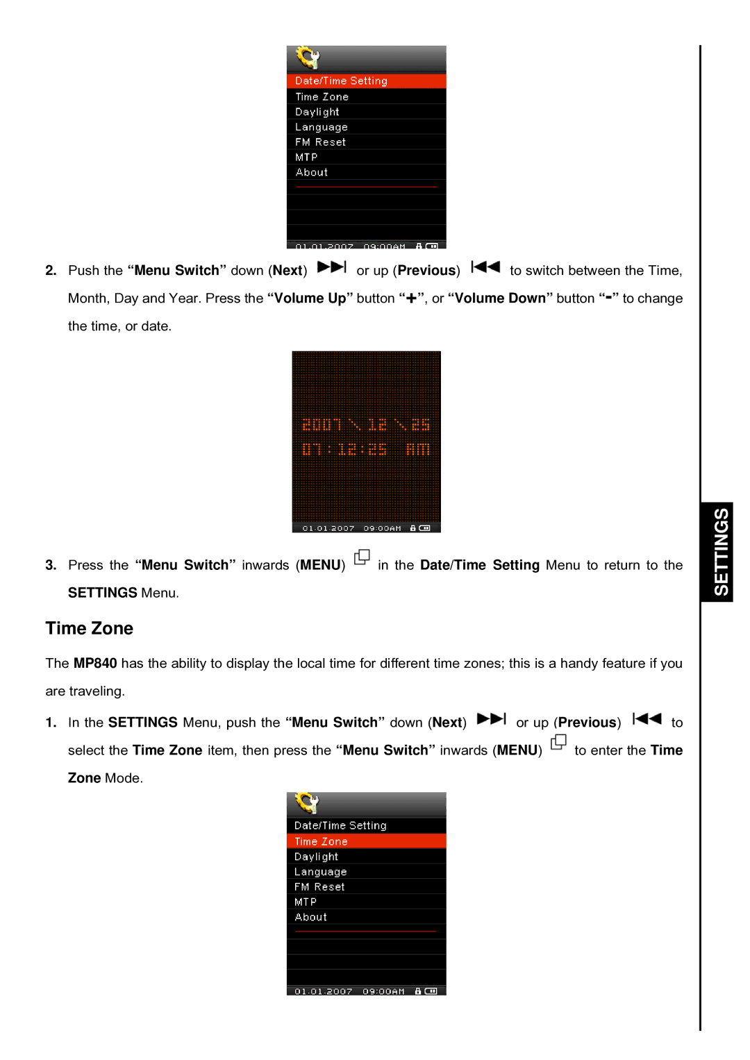 Transcend Information TS4GMP840, TS8GMP840, TS2GMP840 user manual Time Zone 