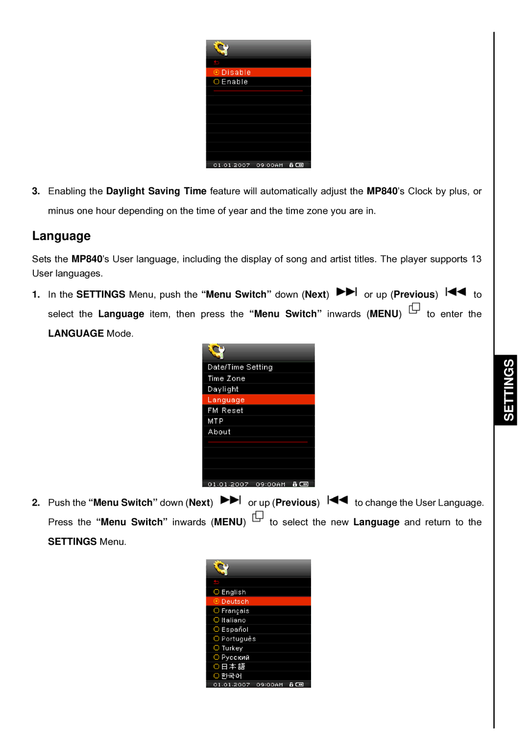 Transcend Information TS8GMP840, TS4GMP840, TS2GMP840 user manual Language 