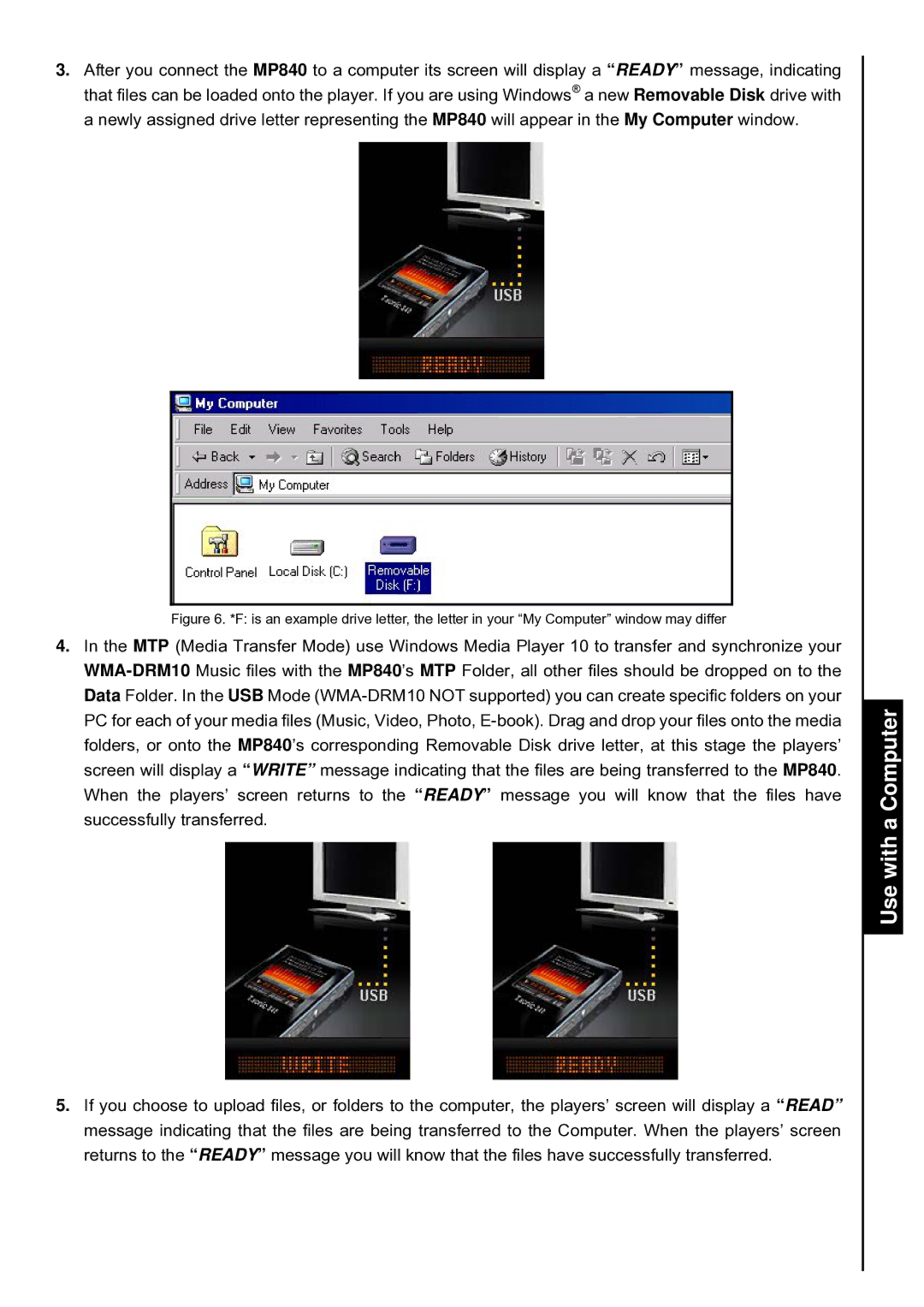 Transcend Information TS4GMP840, TS8GMP840, TS2GMP840 user manual Use with a Computer 