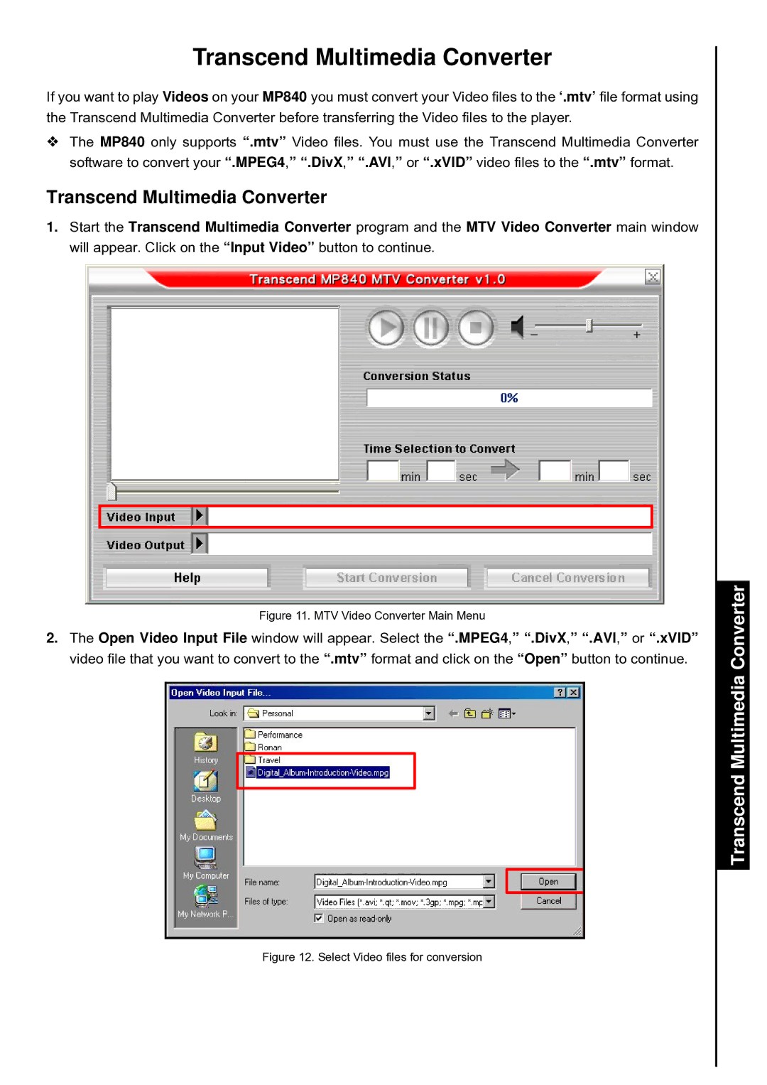 Transcend Information TS4GMP840, TS8GMP840, TS2GMP840 user manual Transcend Multimedia Converter 