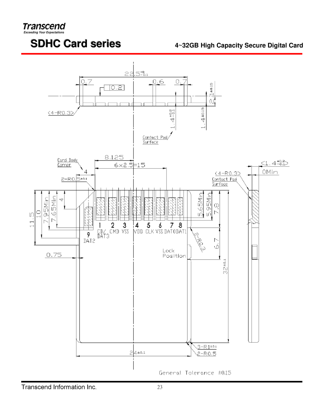 Transcend Information TS16GSDHC 6, TS4GSDHC 6, TS32GSDHC 6, TS8GSDHC 6 manual Sdhc Card series 